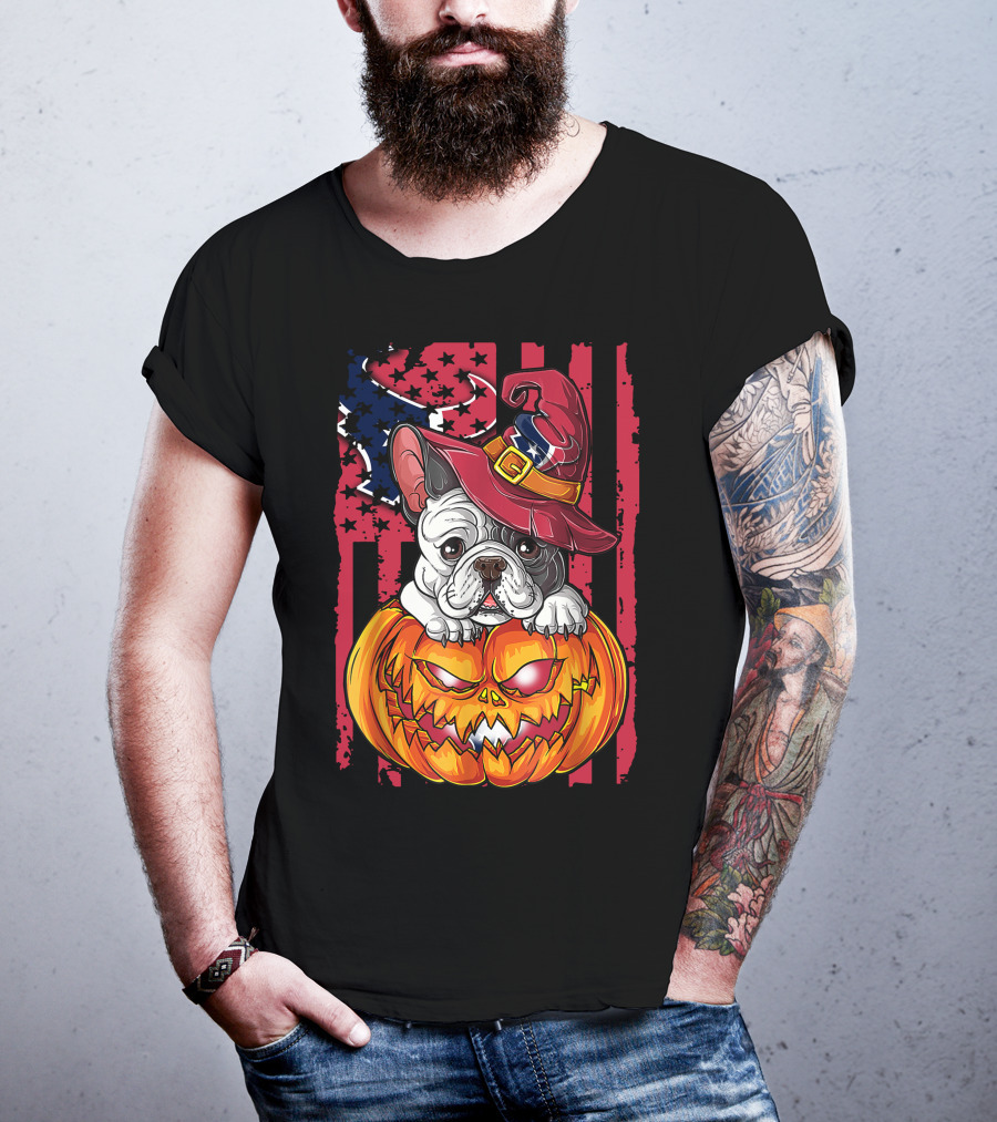 Hlw Bulldog Houston Texans Halloween Pumpkin Background T-Shirt