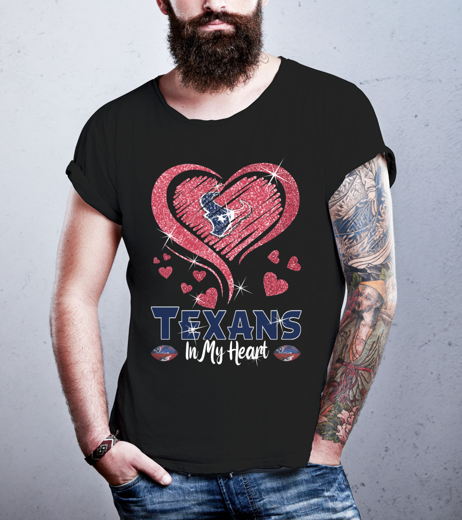 Texans In My Heart Sparkling Hearts T-Shirt