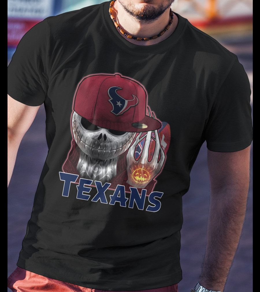 Texans Skull With Houston Cap And Pumpkin Football T-Shirt