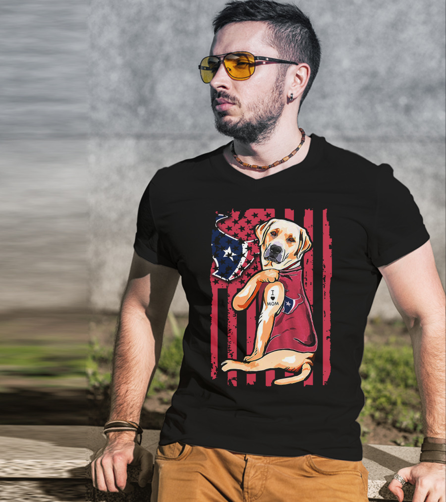 Labrador Retriever I Love Mom Houston Texans American Flag T-Shirt