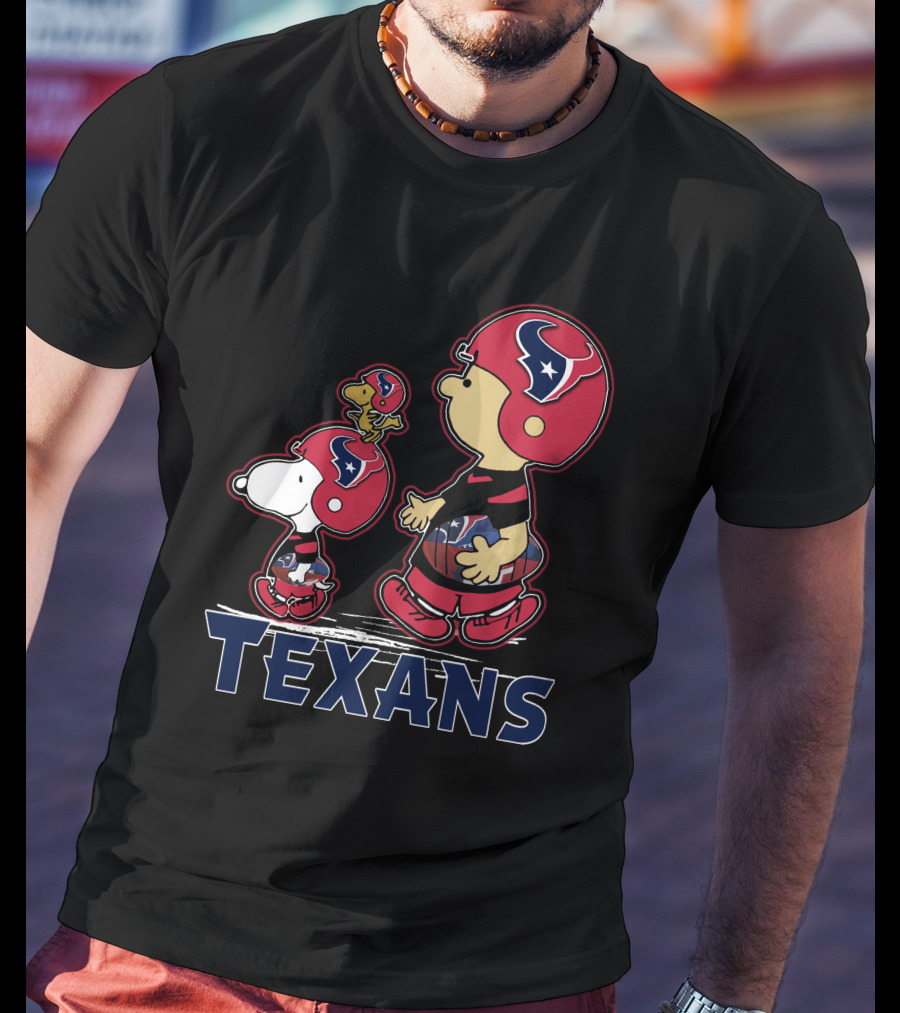 Snpfootball Texas Snoopy And Woodstock With Houston Texans Helmets And Football T-Shirt