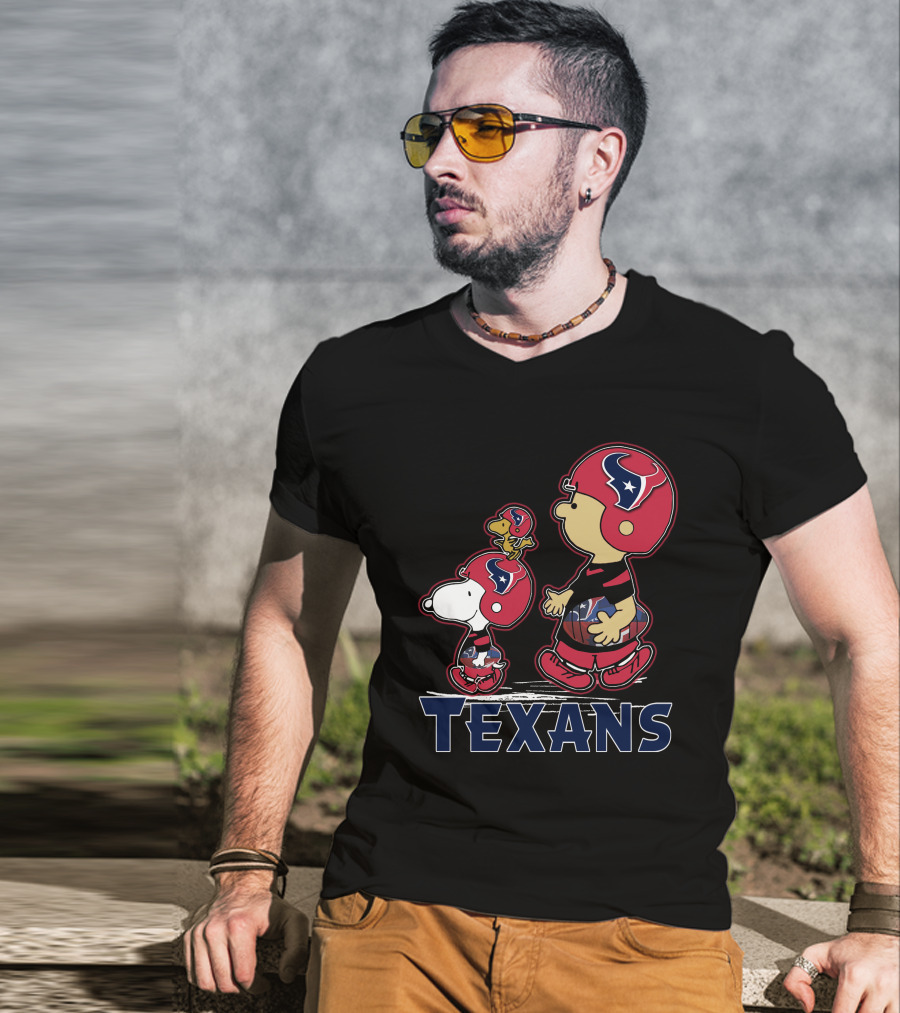 Snpfootball Texas Snoopy And Woodstock With Houston Texans Helmets And Football T-Shirt