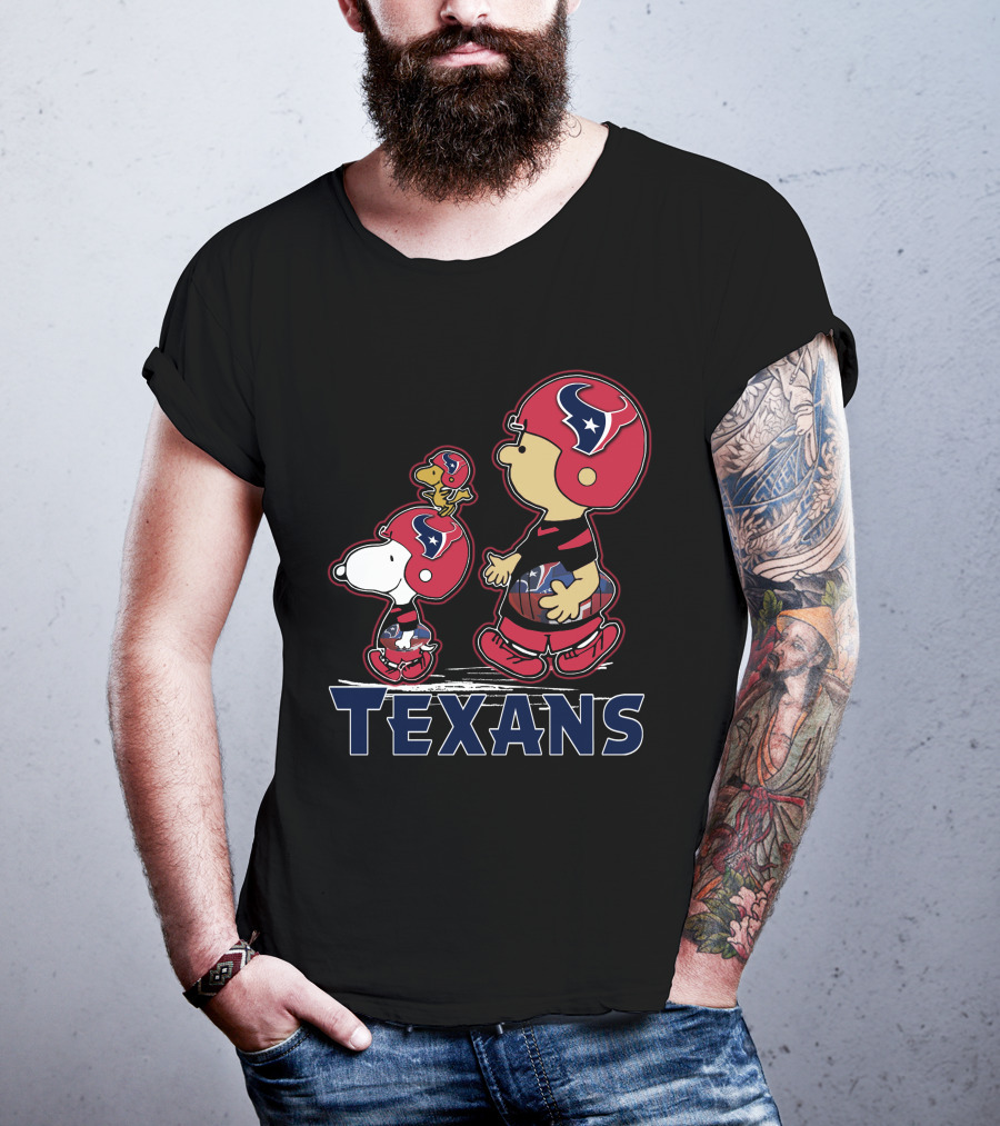 Snpfootball Texas Snoopy And Woodstock With Houston Texans Helmets And Football T-Shirt
