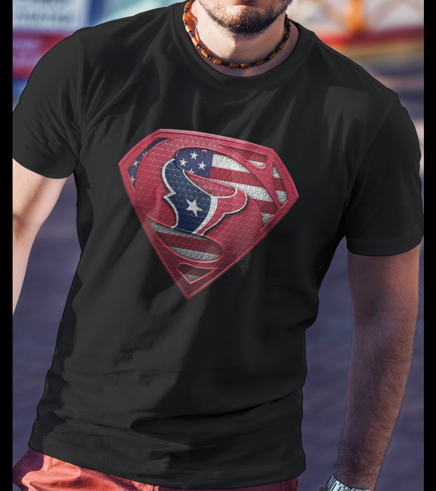 Houston Texans Superman Logo American Flag T-Shirt