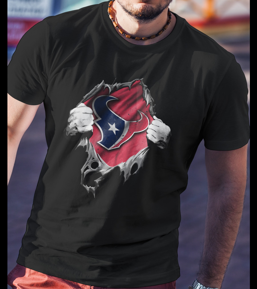 Ripped Houston Texans Logo Concept With Torn Fabric Effect T-Shirt