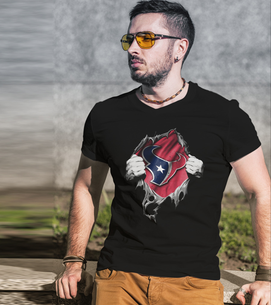 Ripped Houston Texans Logo Concept With Torn Fabric Effect T-Shirt