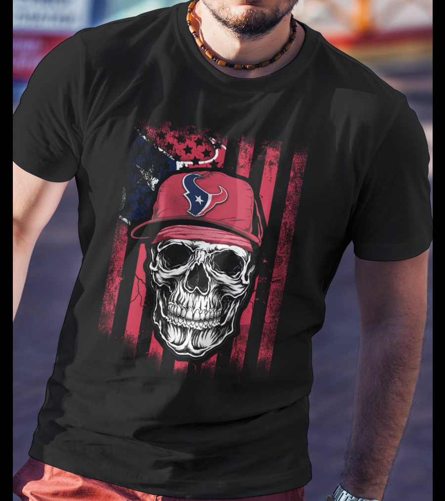 Houston Texans Logo Skull Patriot Flag T-Shirt