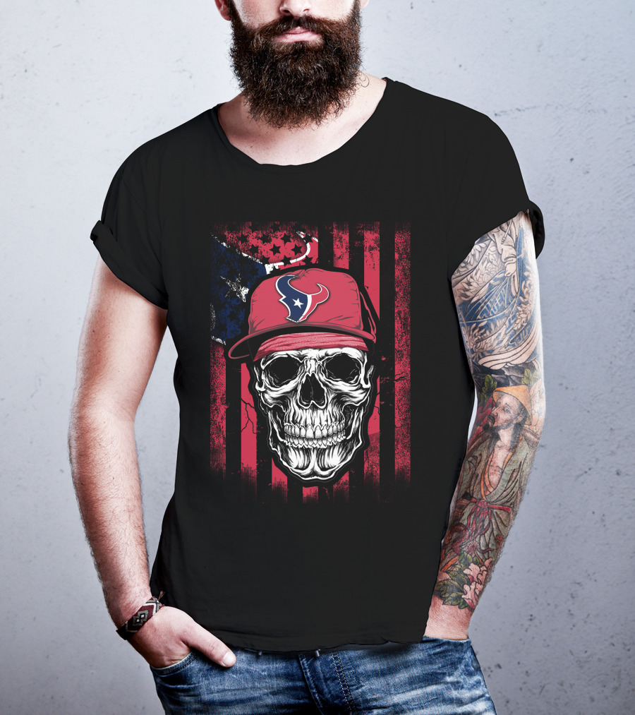 Houston Texans Logo Skull Patriot Flag T-Shirt