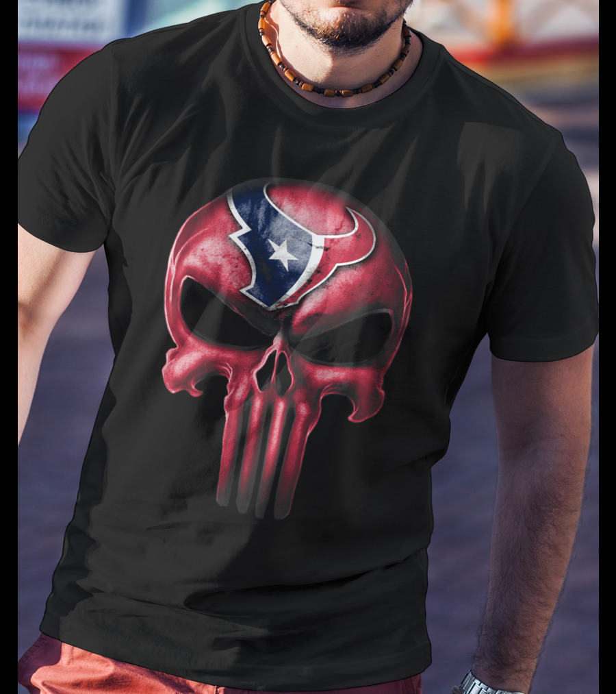 Skull Houston Texans Logo Red And Blue Fusion T-Shirt