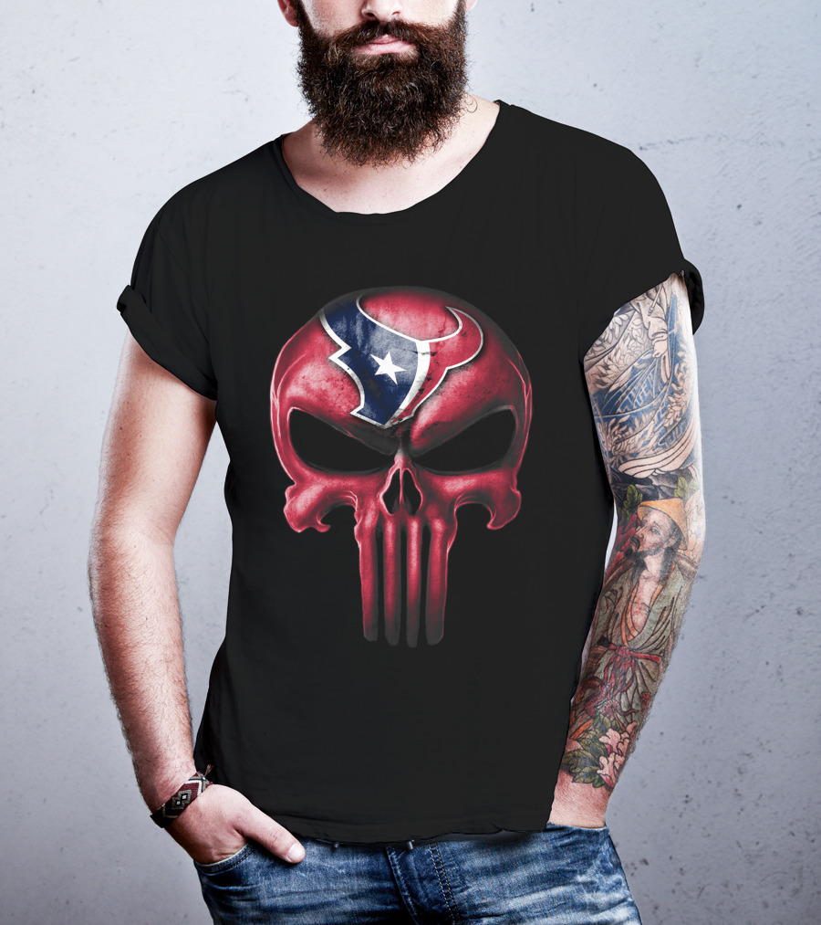 Skull Houston Texans Logo Red And Blue Fusion T-Shirt