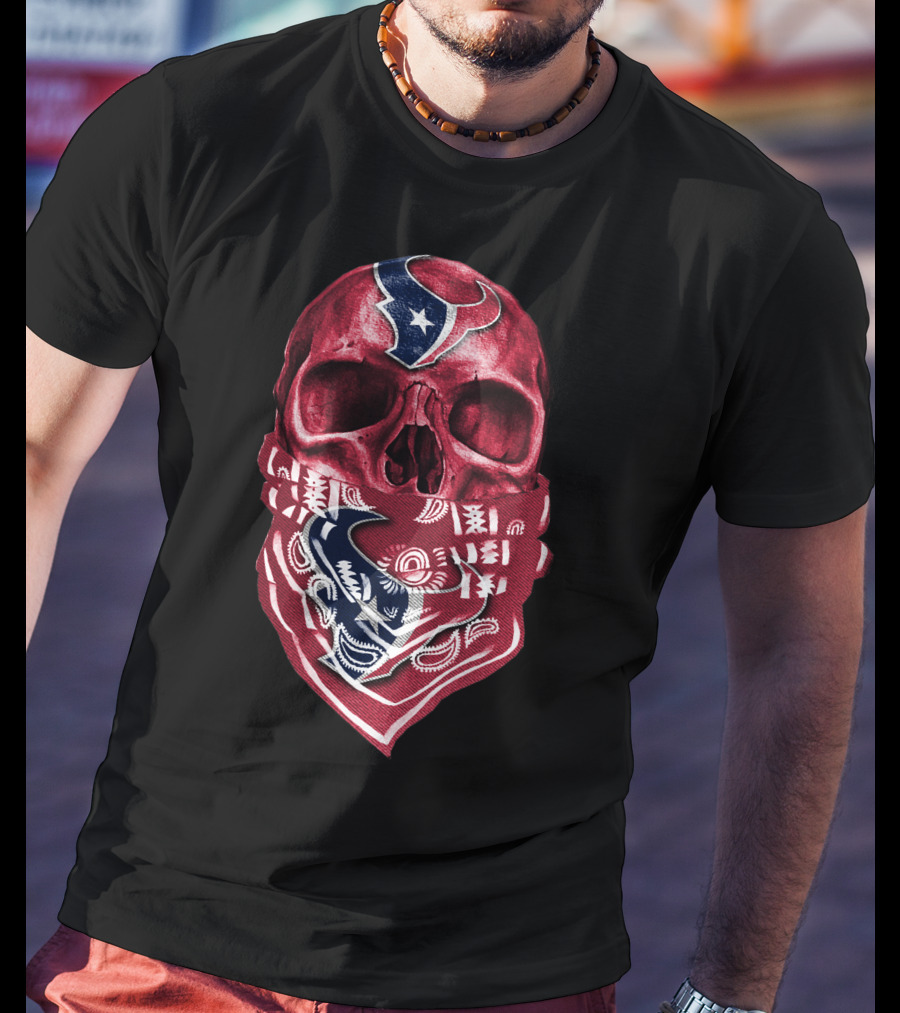 Skull With Houston Texans Bandana T-Shirt