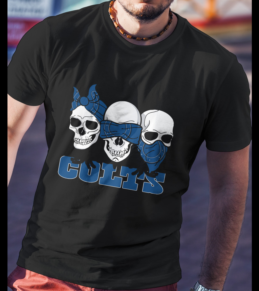 3 Skull Blue Bandana Colts T-Shirt