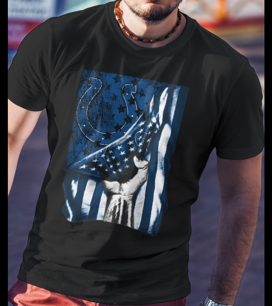 Indianapolis Colts Horseshoe American Flag Hand T-Shirt