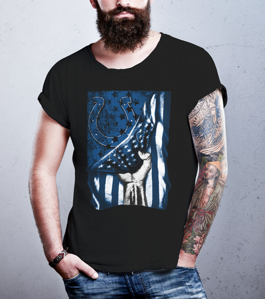 Indianapolis Colts Horseshoe American Flag Hand T-Shirt