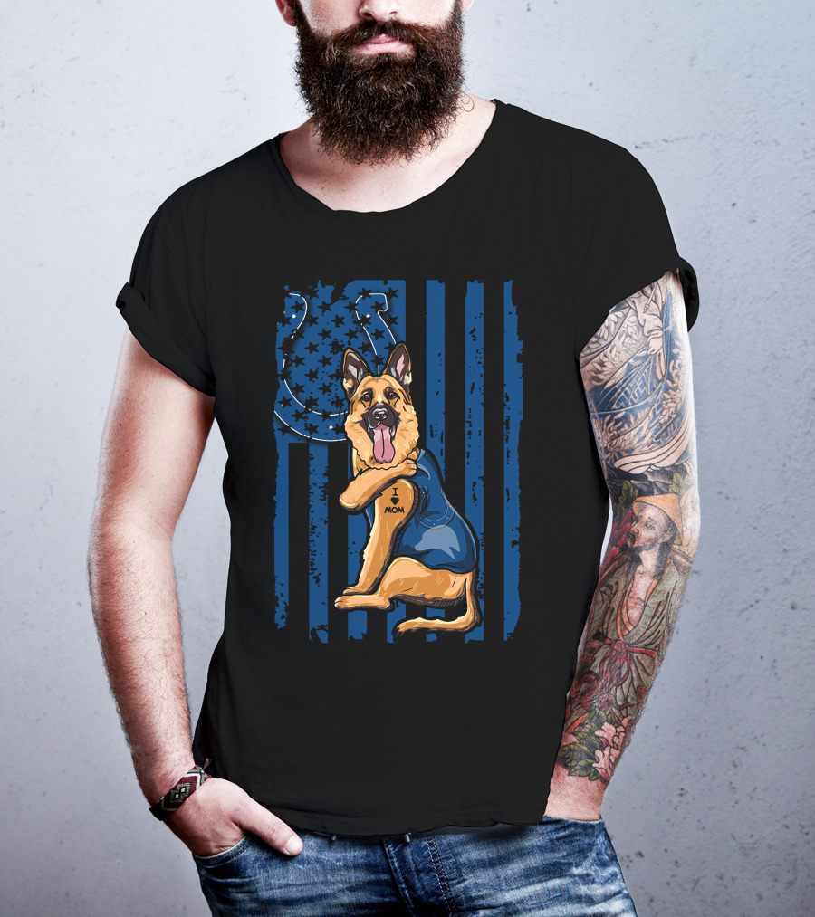 German Shepherd Colts Flag Tattoo I Love Mom T-Shirt