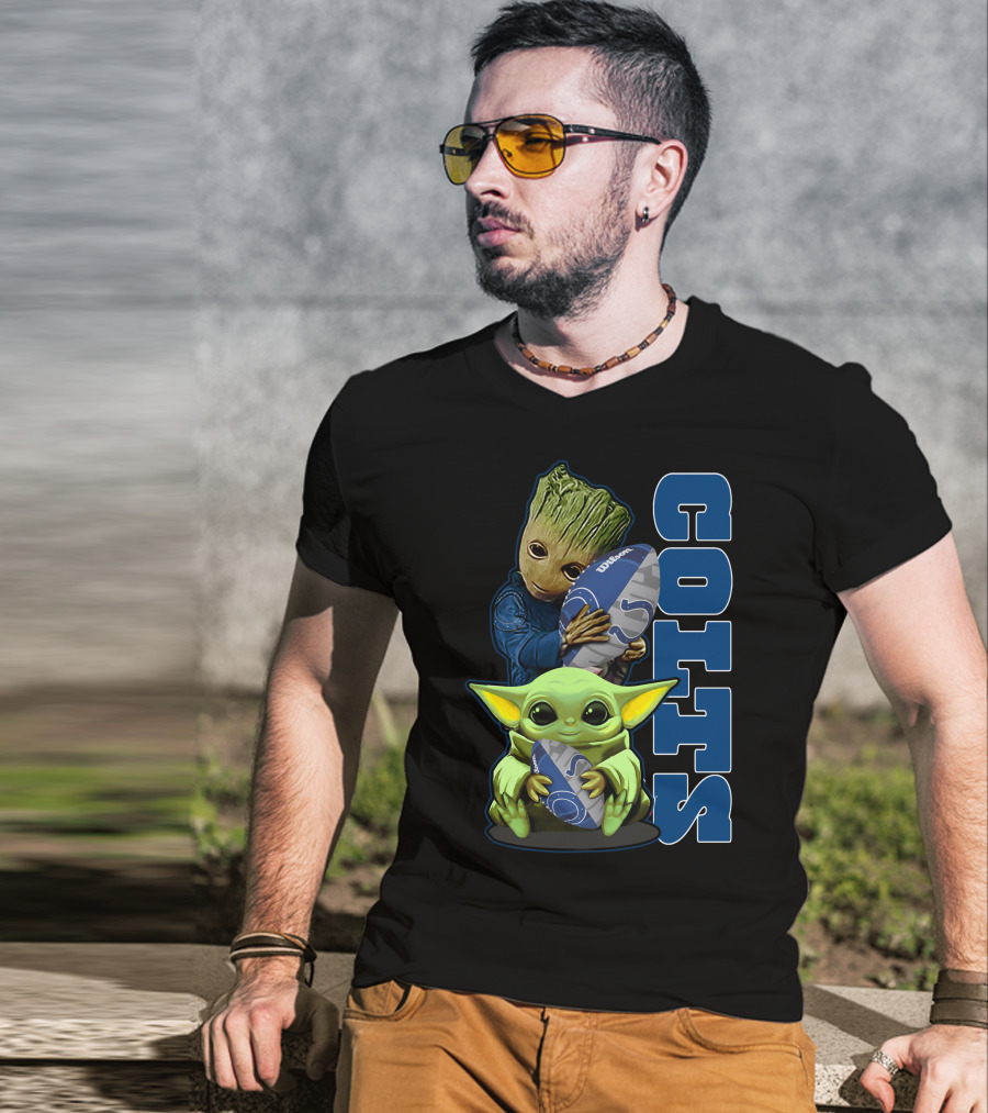 Grzd Indianapolis Colts Football Groot Baby Yoda T-Shirt