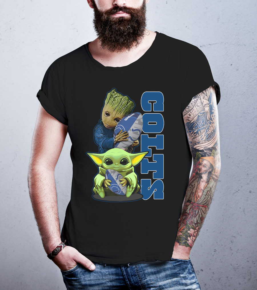 Grzd Indianapolis Colts Football Groot Baby Yoda T-Shirt