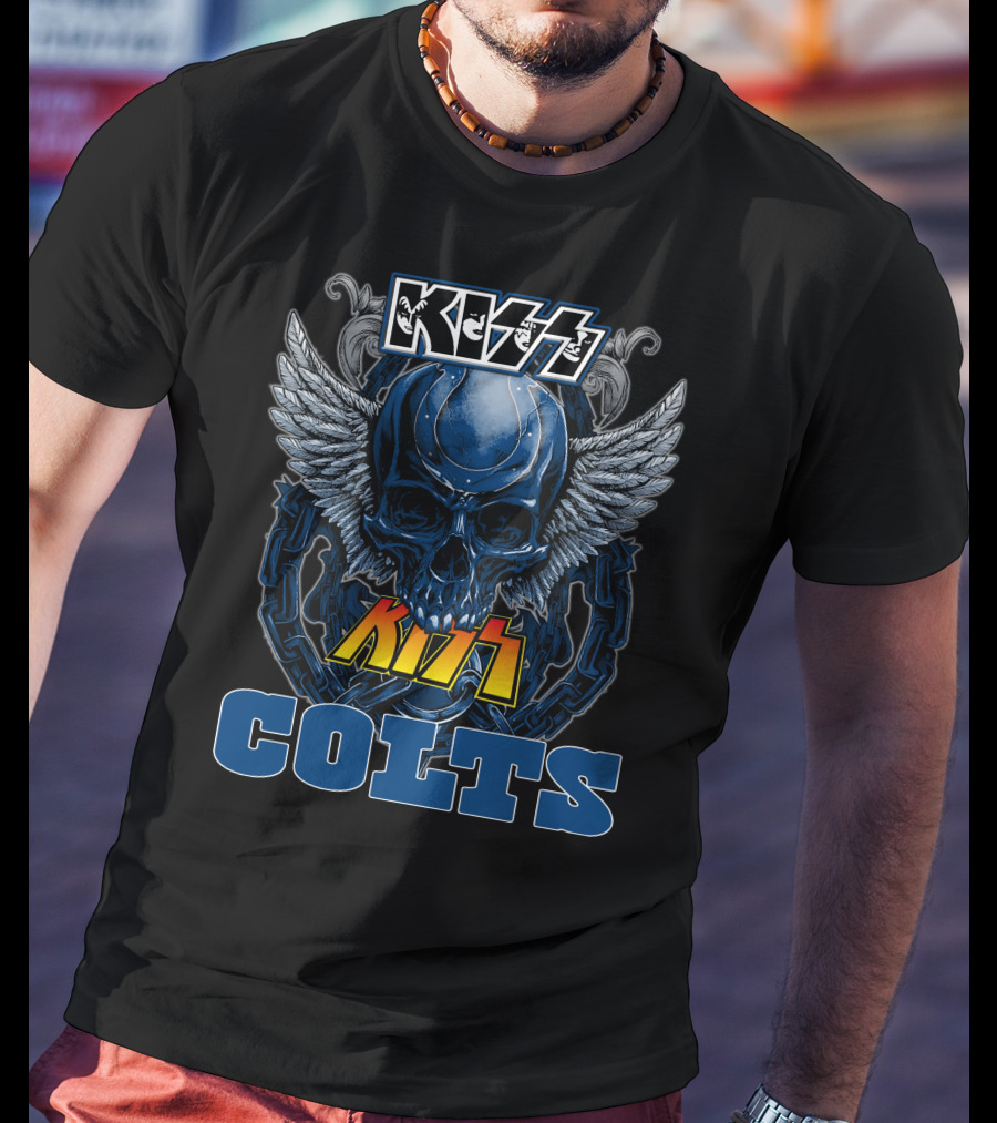Kiss COLTS Skull Winged Design Indianapolis Colts T-Shirt