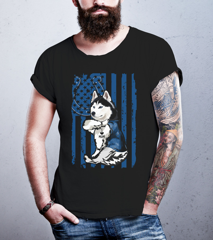 Siberian Husky Mom Colts American Flag T-Shirt