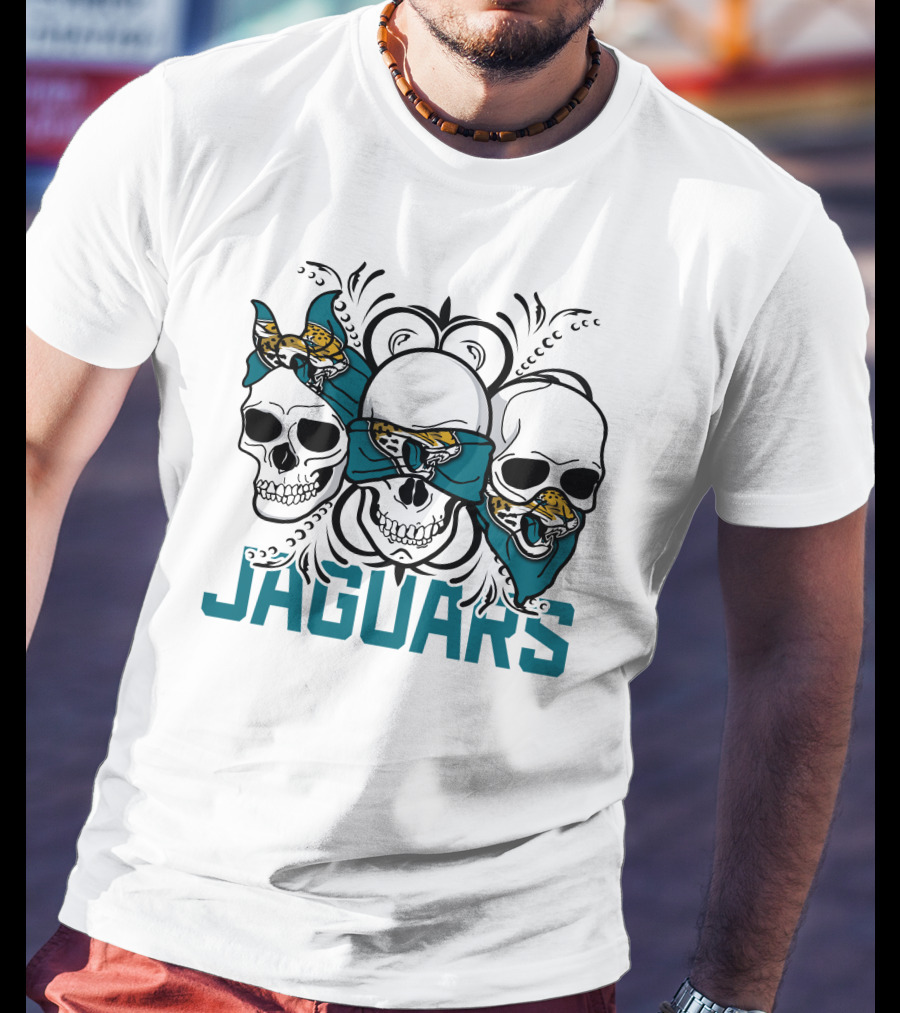 Jacksonville Jaguars Three Skull Teal Bandana T-Shirt