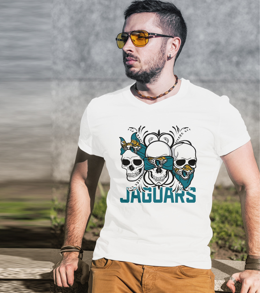 Jacksonville Jaguars Three Skull Teal Bandana T-Shirt