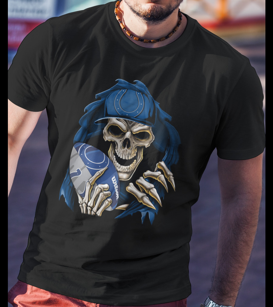 Skullbong Indianapolis Colts Skeleton Football Fan Official Wilson Ball T-Shirt