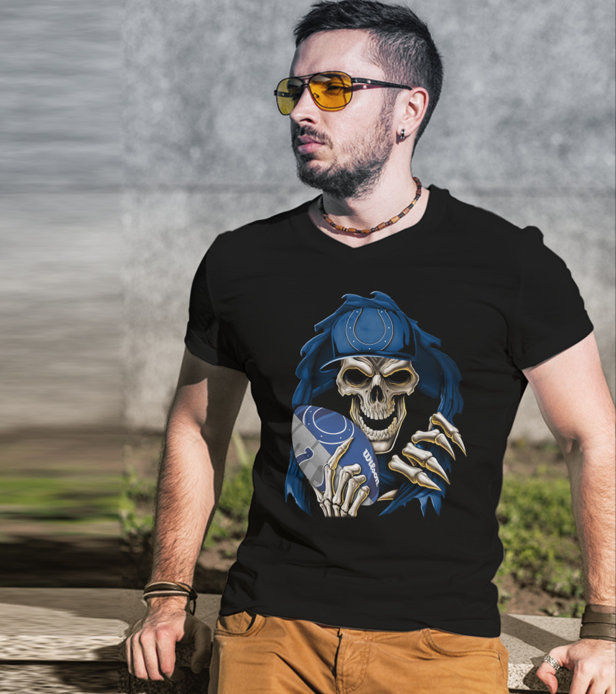 Skullbong Indianapolis Colts Skeleton Football Fan Official Wilson Ball T-Shirt