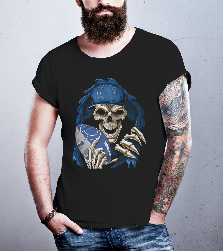 Skullbong Indianapolis Colts Skeleton Football Fan Official Wilson Ball T-Shirt