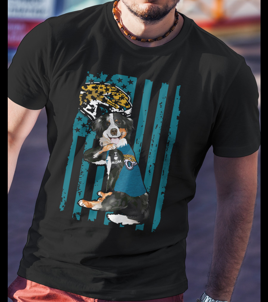 Border Collie I Mom Jacksonville Jaguars Flag T-Shirt