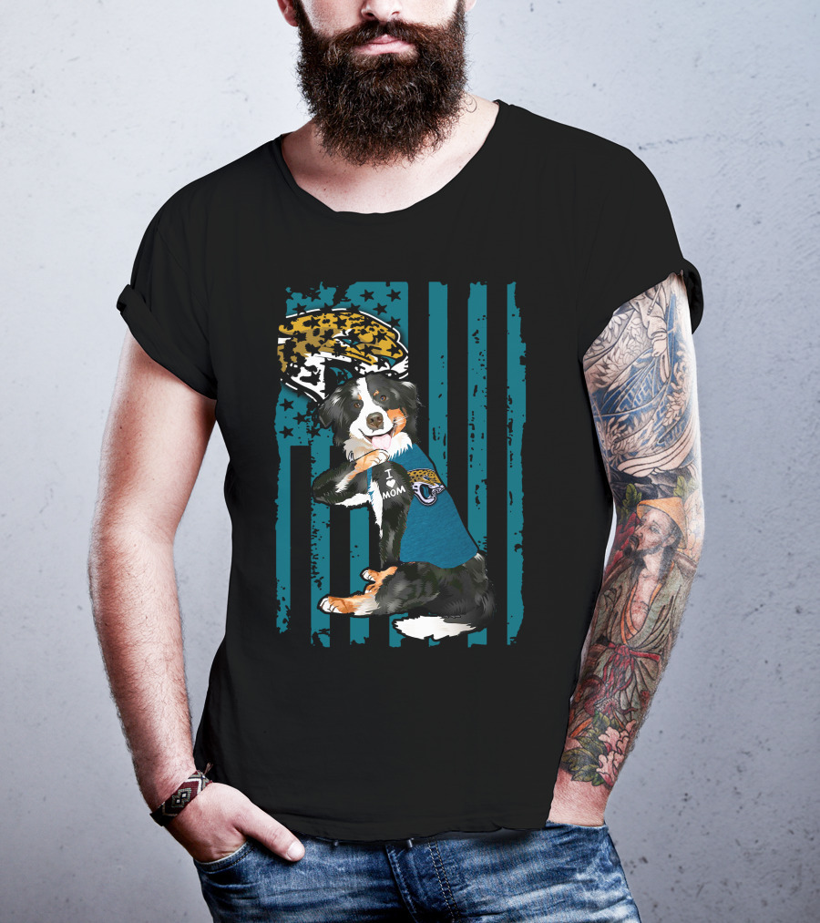 Border Collie I Mom Jacksonville Jaguars Flag T-Shirt