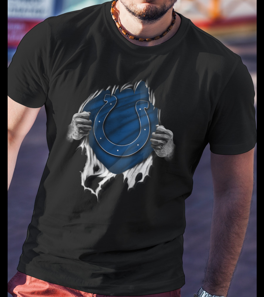 Ripped Indianapolis Colts Logo Blue And White T-Shirt