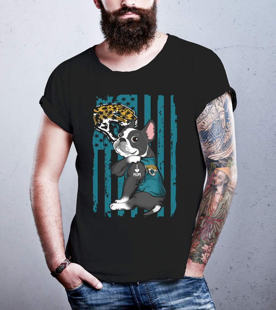 Boston Terrier I Love Mom Jacksonville Jaguars Fan Flag T-Shirt