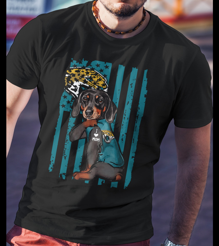 Dachshund I Love Mom Jacksonville Jaguars Helmet T-Shirt