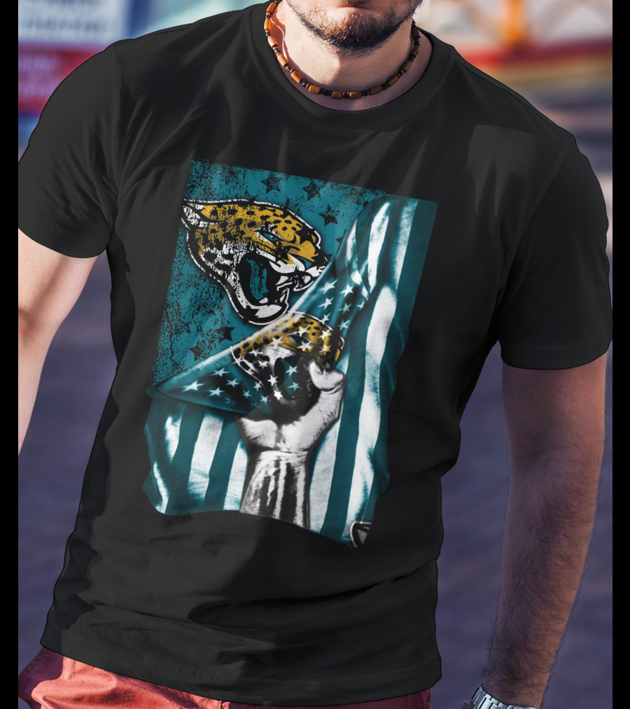 Jacksonville Jaguars Flag With Bold Jaguar Logo And Teal Stripes T-Shirt