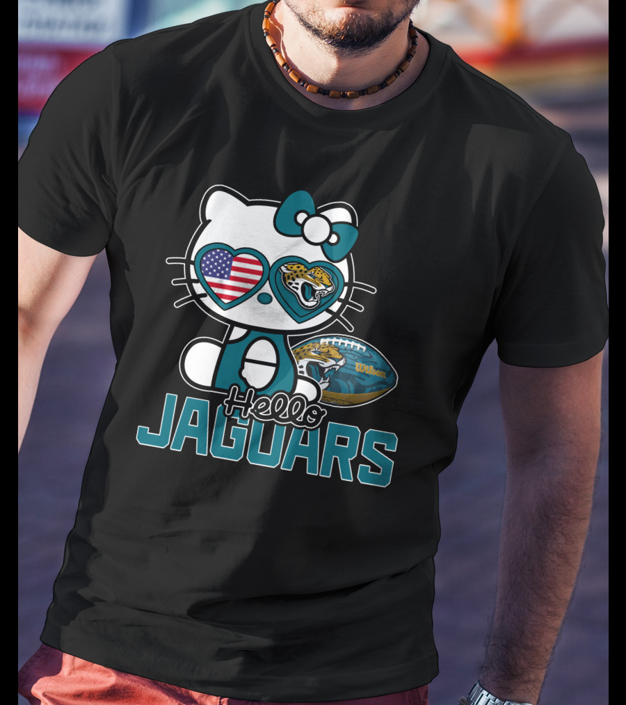 Hello Kitty Jacksonville Jaguars American Flag Football Wilson Ball T-Shirt