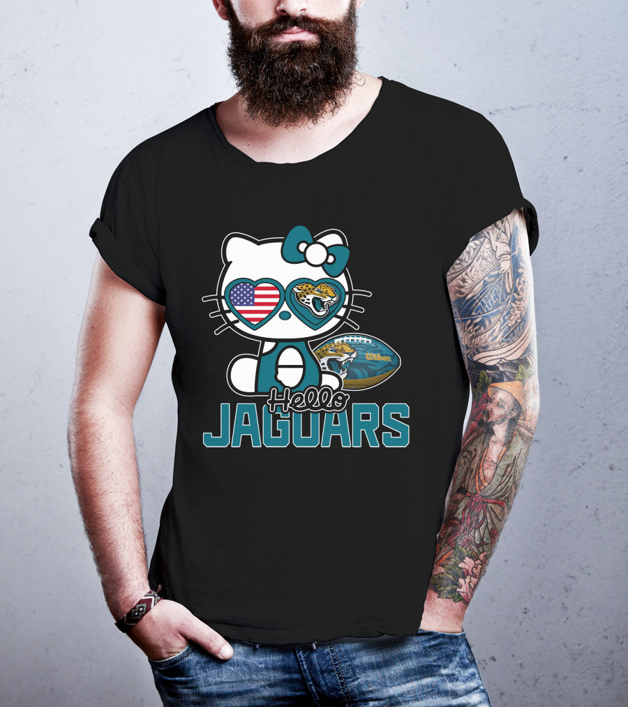 Hello Kitty Jacksonville Jaguars American Flag Football Wilson Ball T-Shirt