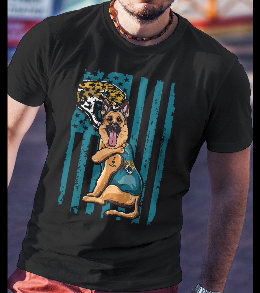 German Shepherd With Jacksonville Jaguars Tattoo And Flag Background T-Shirt