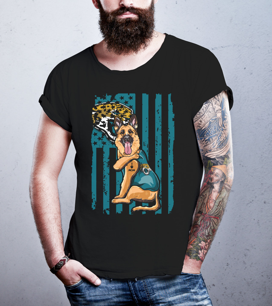 German Shepherd With Jacksonville Jaguars Tattoo And Flag Background T-Shirt