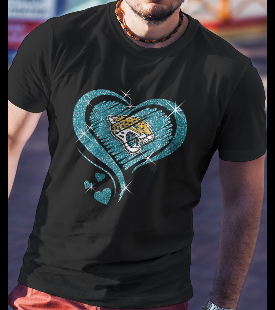 Heart Diamond Jaguars Teal Sparkle T-Shirt
