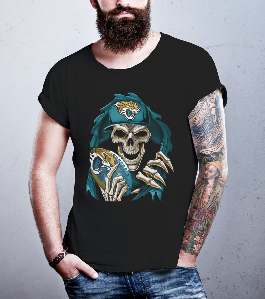 Skullbong Jacksonville Jaguars Skeleton With Football T-Shirt