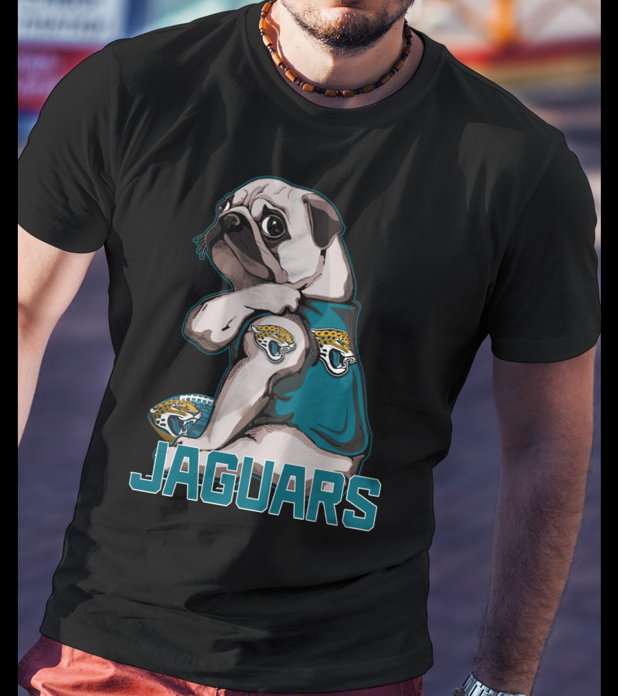 Jaguars Pug Wearing Jacksonville Logo Shirt With Team Football T-Shirt
