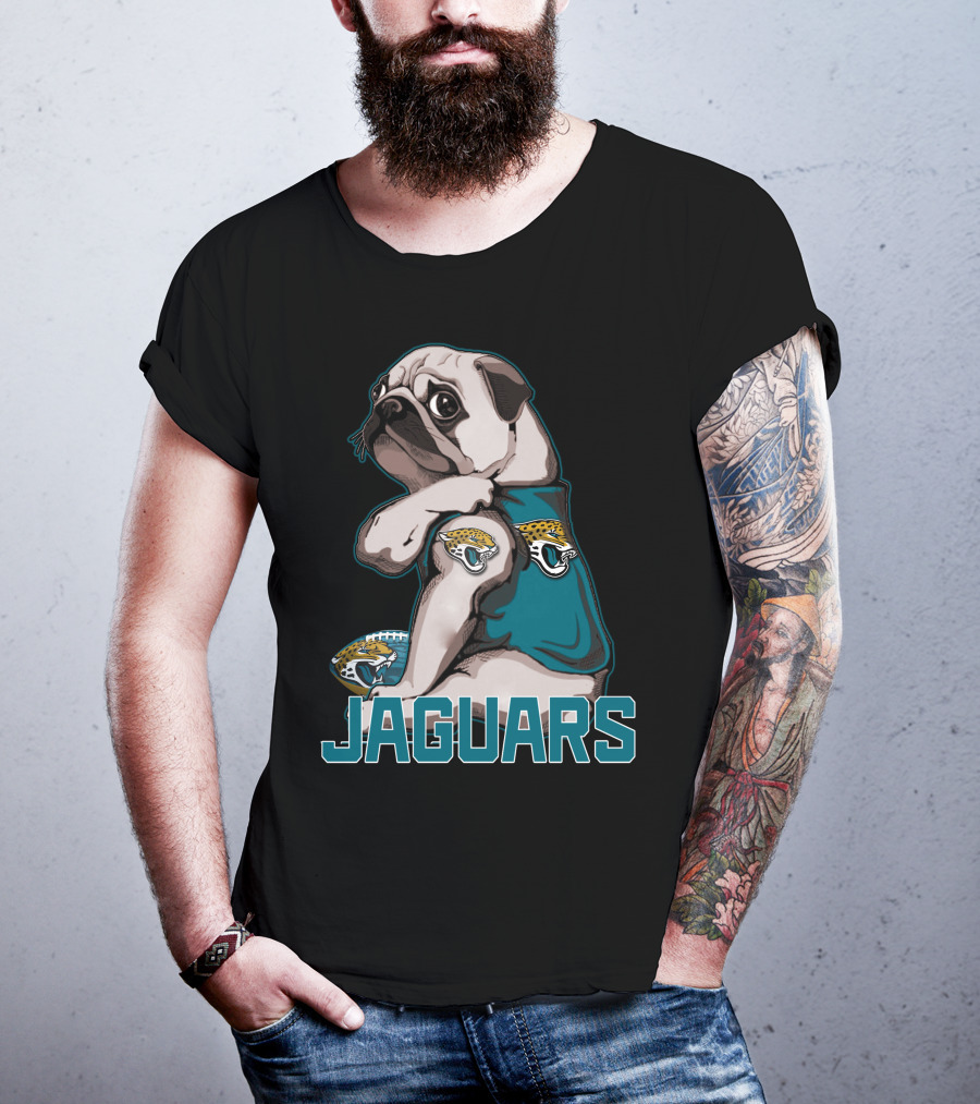 Jaguars Pug Wearing Jacksonville Logo Shirt With Team Football T-Shirt