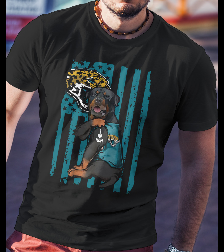 Rottweiler I Love Mom Jacksonville Jaguars Flag T-Shirt