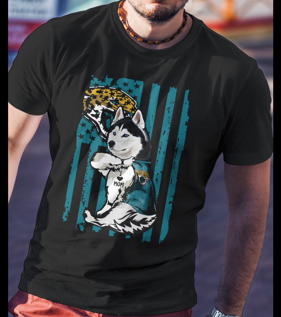 Siberian Husky Jacksonville Jaguars I Love Mom T-Shirt