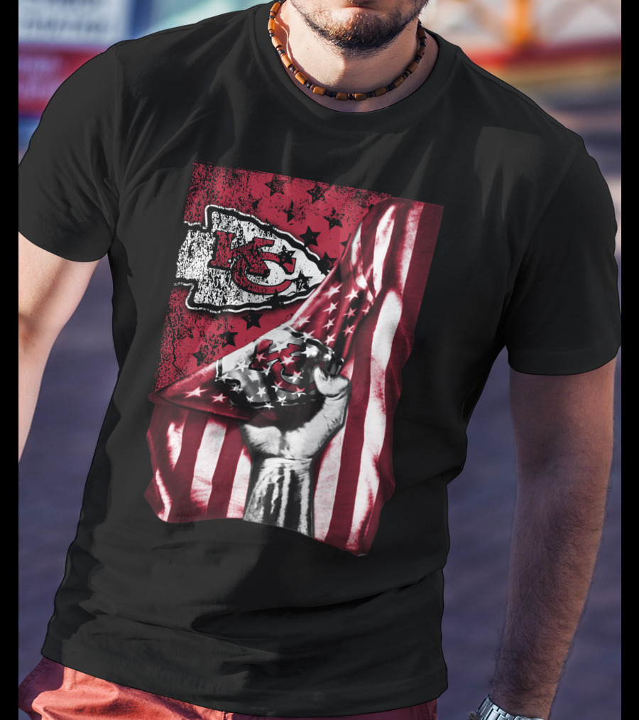 Kansas City Chiefs Flag And Stars Design With Fist T-Shirt