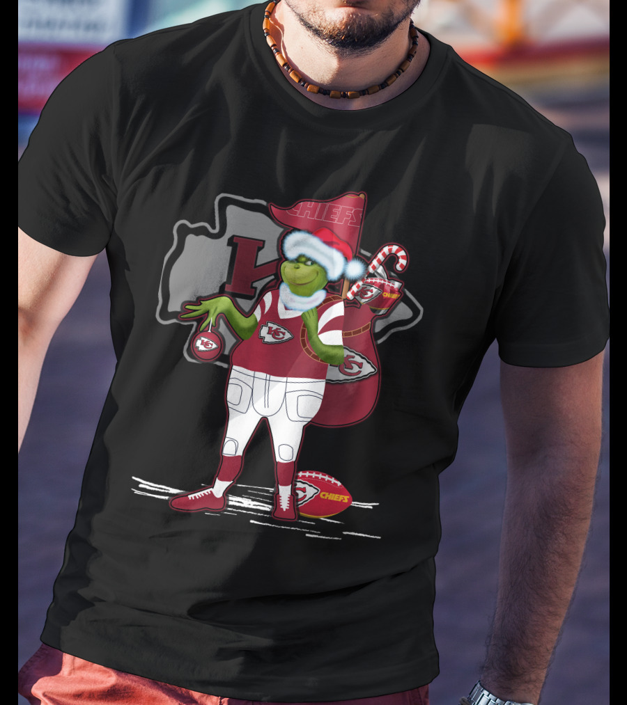 Grinchxmas Kansas City Chiefs Santa Football Holiday T-Shirt