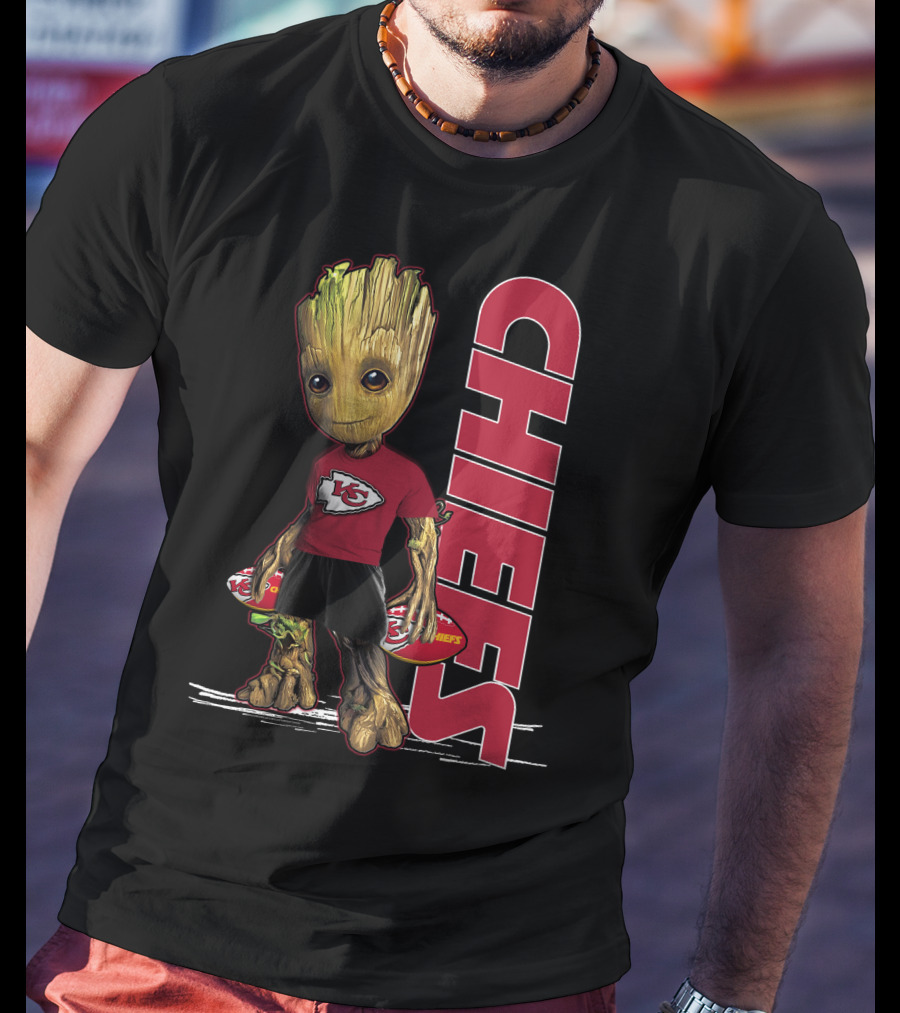 Groot Kansas City Chiefs NFL Fan Art With Chiefs T-Shirt
