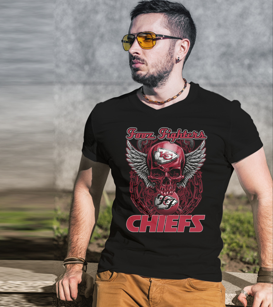 Foo Fighters Kansas City Chiefs Skull Wings T-Shirt
