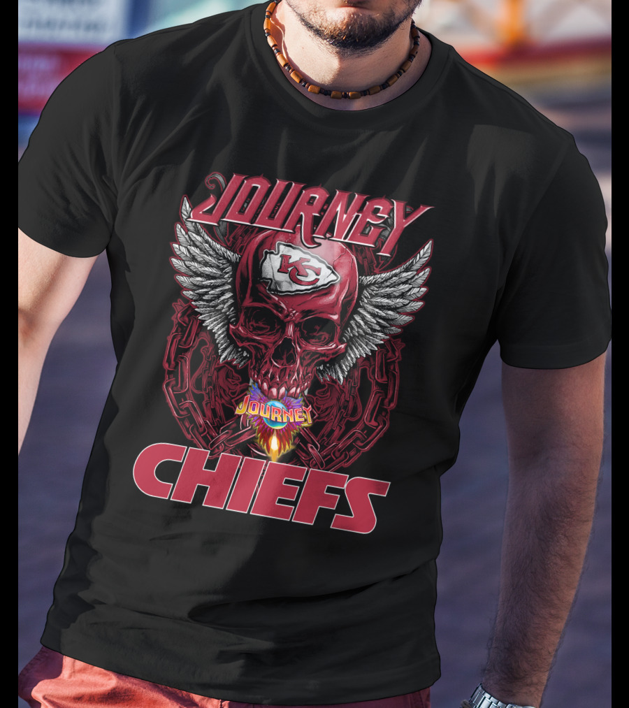 Journey Kansas City Chiefs Skull Wings Flame T-Shirt