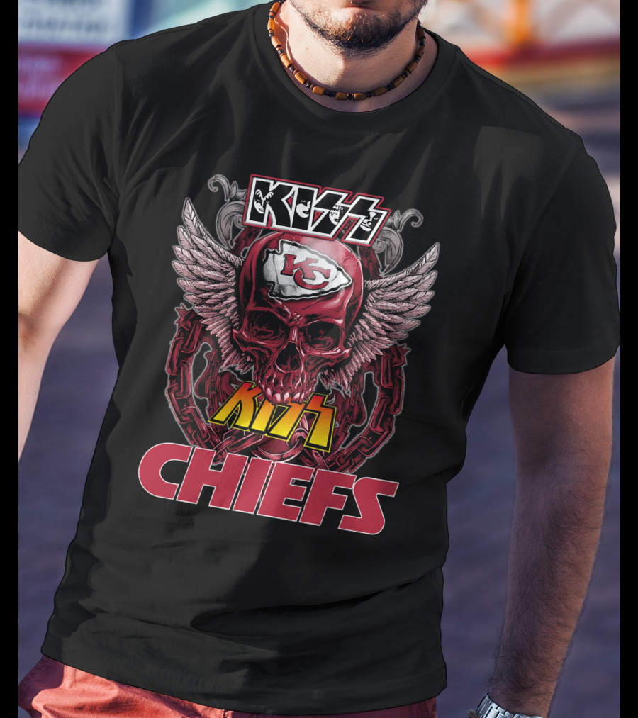 Kansas City Chiefs Nfl Skull Kiss Chiefs Logo Winged T-Shirt